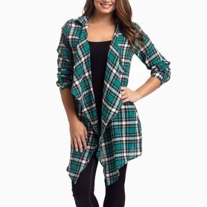 Pinkblush green plaid duster cardigan lace